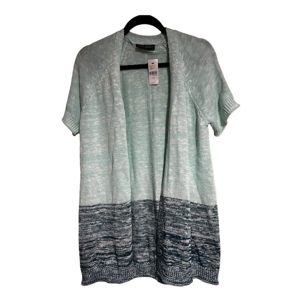 Lane Bryant Womens Heather Ombre Short Sleeve Tunic Cardigan Green 10/12 NWT
